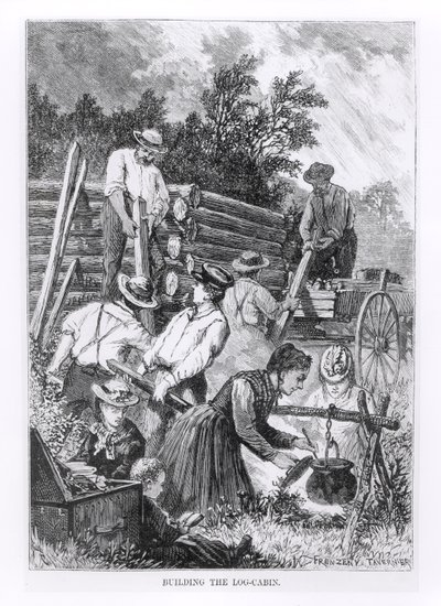 Building the Log-Cabin, Engraved by Charles Maurand by American School